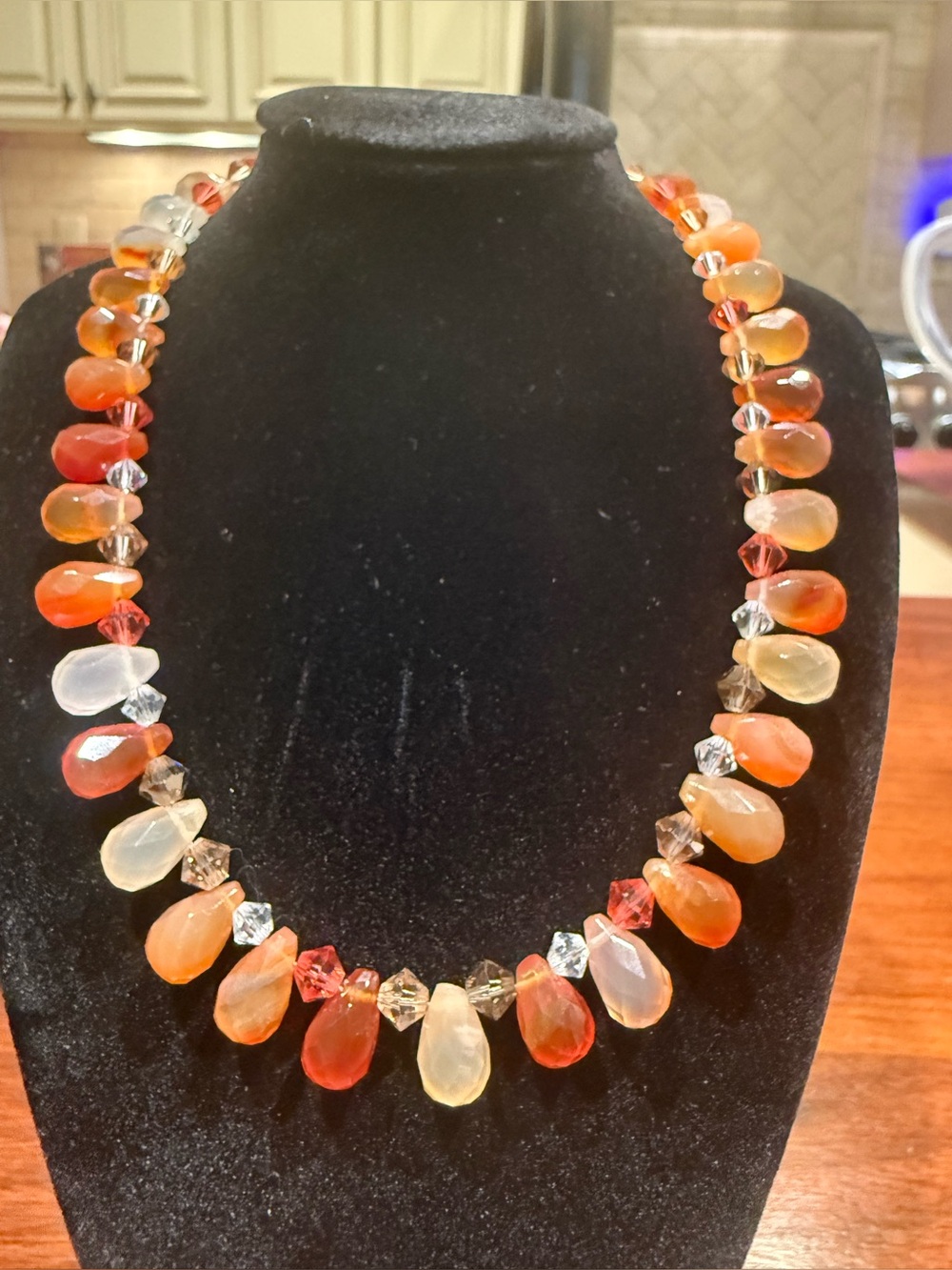 Carnelian Agate Briolette Statement Necklace Crystal Beaded